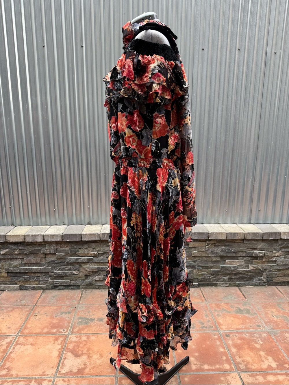 Vintage 1980s Diane Freis Limited Edition Silk Floral Ruffle Dress Boho - Picture 3 of 14